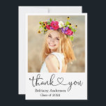 Calligraphy Script Heart Graduate Square Photo Thank You Card<br><div class="desc">Modern Minimalist Simple Calligraphy Script Heart Graduate Photo Graduation Thank You Card</div>