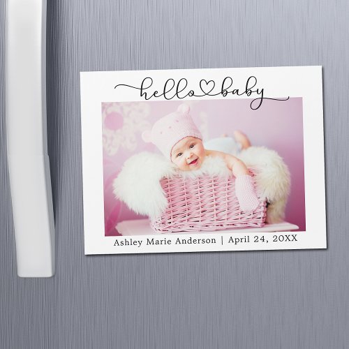 Calligraphy Script Heart Hello Baby Magnet Card