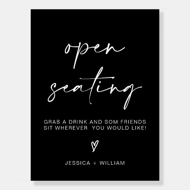 Calligraphy Script Heart Open Seating Wedding Sign (Front)