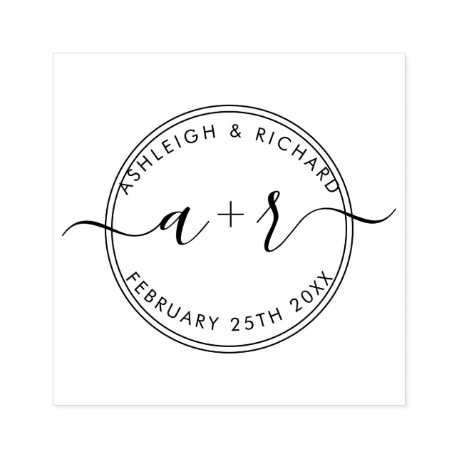 Calligraphy Script Initials Wedding Save The Date Rubber Stamp (Imprint)