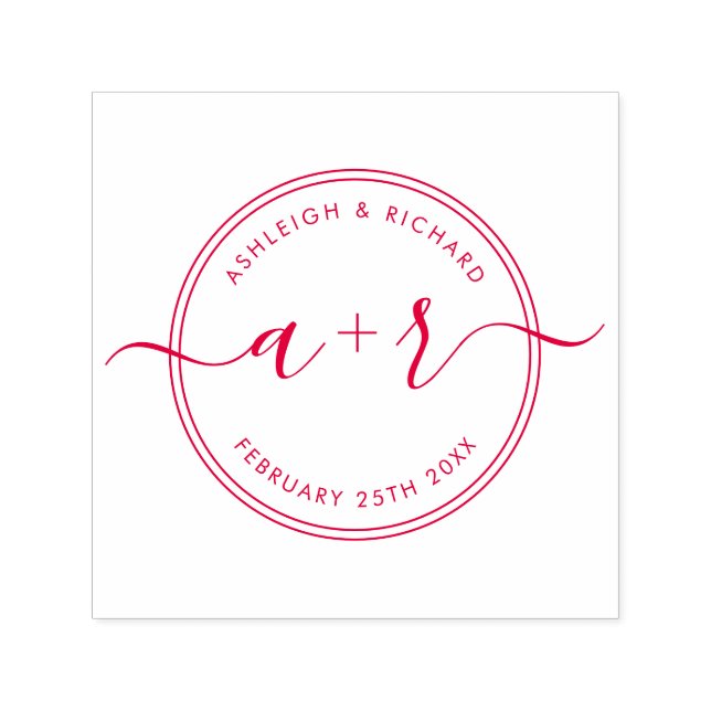 Calligraphy Script Initials Wedding Save The Date Self-inking Stamp (Design)