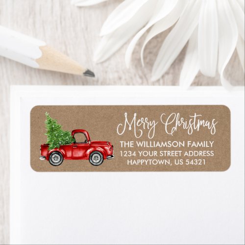 Calligraphy Script Kraft Vintage Truck Christmas Label