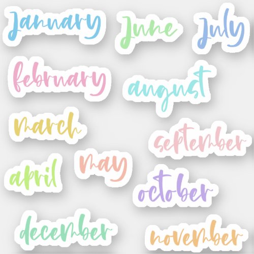 Calligraphy Script Light Colors Months of the Year Sticker