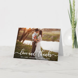 Calligraphy Script Love Thanks Wedding Photo Fold Letterpress Thank You Card