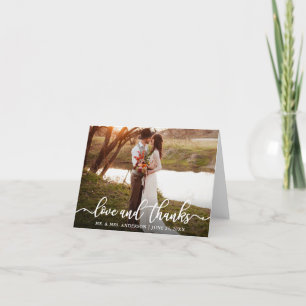 Calligraphy Script Love Thanks Wedding Photo Note Letterpress Thank You Card