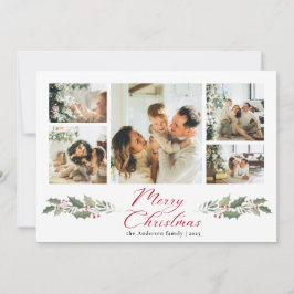 Calligraphy Script Merry Photo Collage Christmas Holiday Card