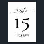 Calligraphy Script Minimalist Wedding Double Sided Table Number<br><div class="desc">Elegant Calligraphy Script Heart Wedding Table Numbers Double Sided with custom personalized. Help your guests easily find their way with these simple elegant double sided table number cards. Easily to personalize, featuring numbers, couple names with love heart motif and date! Features a pretty hand lettering calligraphy "table" script. Ideal for...</div>