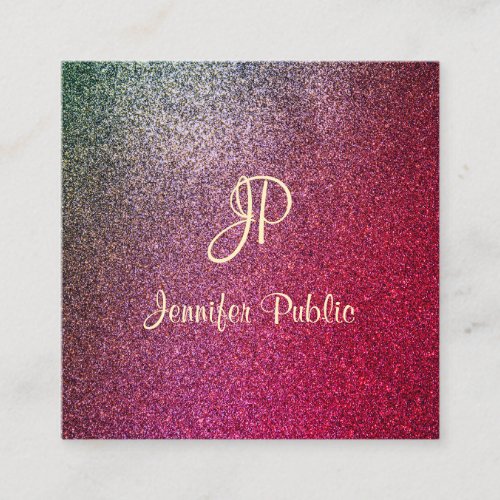 Calligraphy Script Modern Elegant Glitter Template Square Business Card