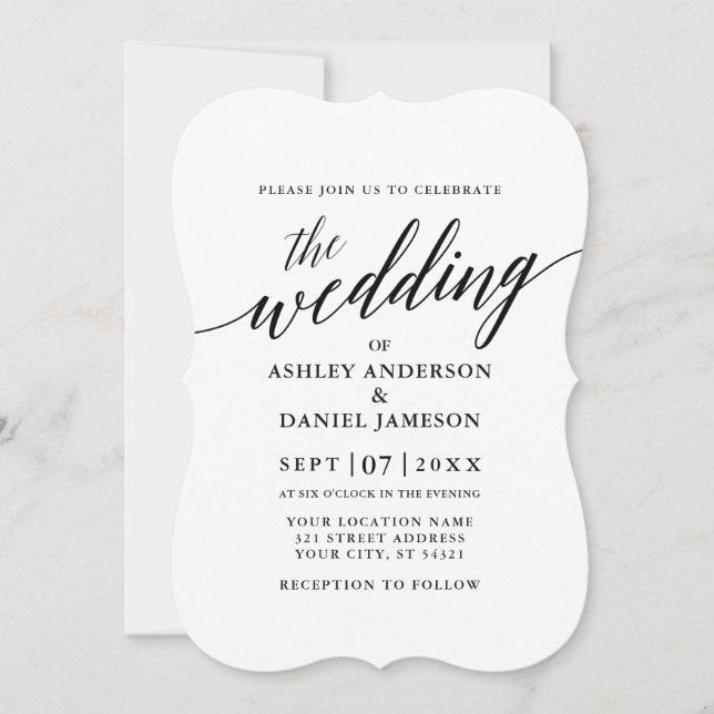 Calligraphy Script Modern Elegant Wedding Invitation (Front)
