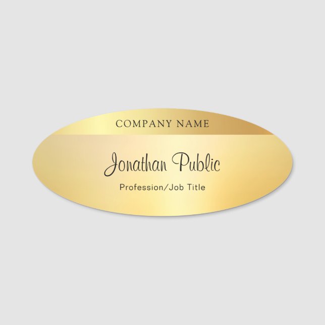 Calligraphy Script Modern Glamour Gold Template Name Tag (Front)