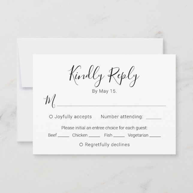 Calligraphy Script Modern Heart Wedding RSVP Card (Front)