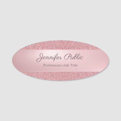 Calligraphy Script Modern Rose Gold Glitter Chic Name Tag