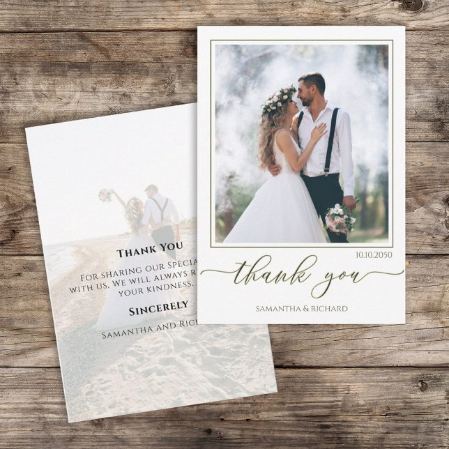 Calligraphy Script Modern Simple Two Photo Elegant Thank You Card (Creator Uploaded)