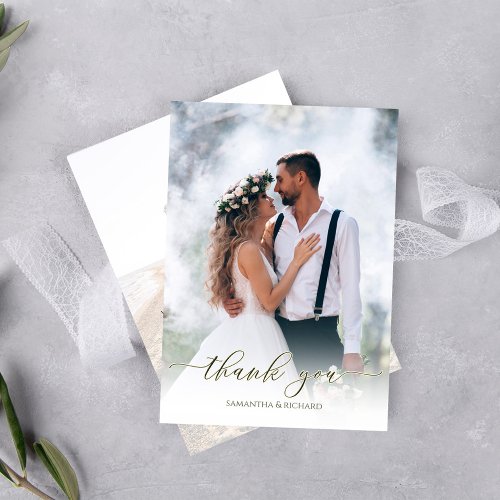 Calligraphy Script Modern Simple Two Photo Elegant Thank You Card