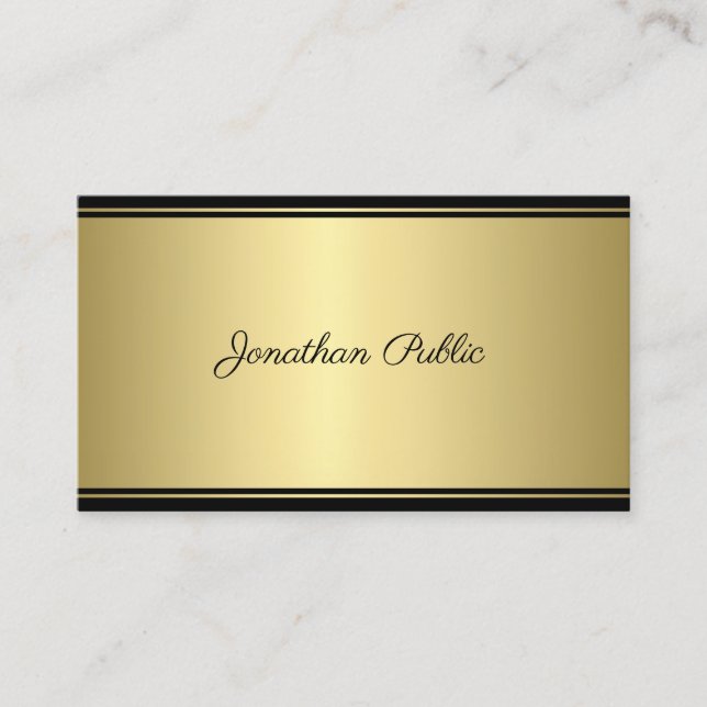 Calligraphy Script Modern Sleek Gold Glamour Plain Business Card (Front)