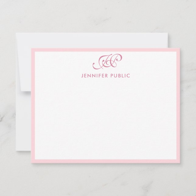 Calligraphy Script Monogram Elegant Blush Pink Note Card (Front)