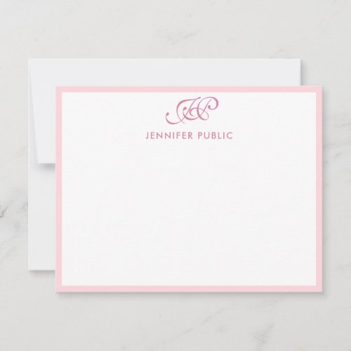 Calligraphy Script Monogram Elegant Blush Pink Note Card