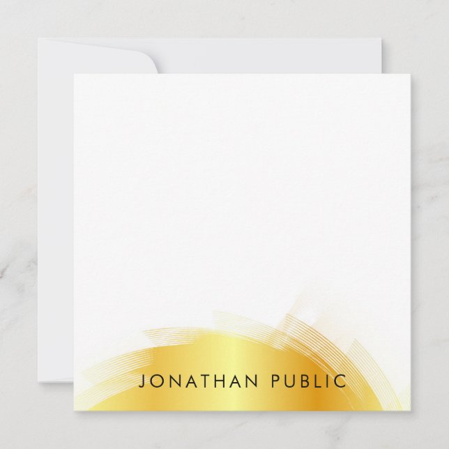 Calligraphy Script Monogram Elegant Faux Gold Note Card (Front)