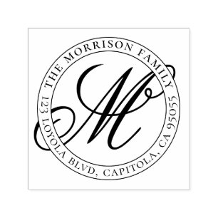 Calligraphy Script Monogram Family Name Address Self-inking Stamp