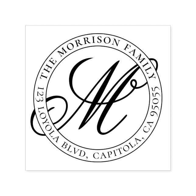 Calligraphy Script Monogram Family Name Address Self-inking Stamp (Design)
