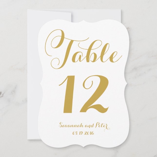 Calligraphy Script Monogram Gold Table Numbers (Front)