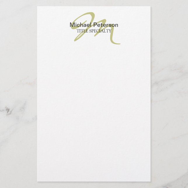 Calligraphy Script Monogram Initial Modern Stationery (Front)