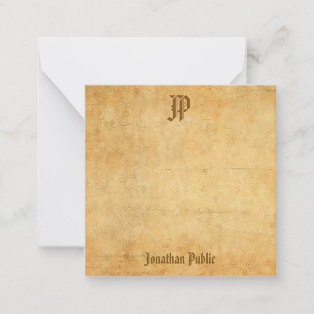 Calligraphy Script Monogram Old Look Personalized Note Card (Front)