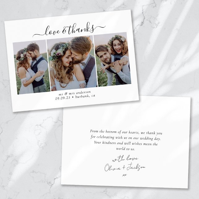 Calligraphy Script Multi Photo Wedding Thank You Card (Creator Uploaded)