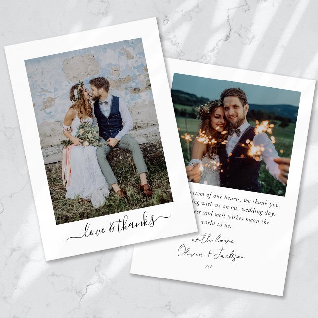 Calligraphy Script Multi Photo Wedding Thank You Card (Creator Uploaded)