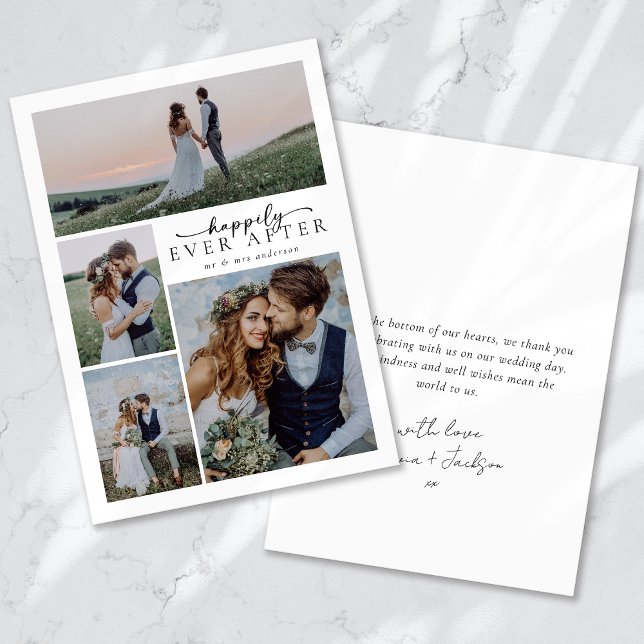Calligraphy Script Multi Photo Wedding Thank You Card (Creator Uploaded)