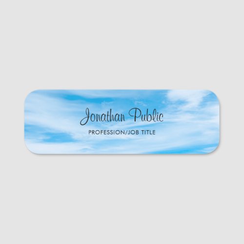 Calligraphy Script Name Blue Sky Clouds Template Name Tag