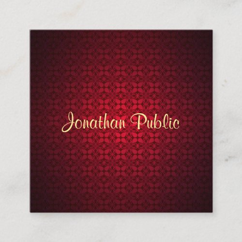 Calligraphy Script Name Elegant Damask Template Square Business Card