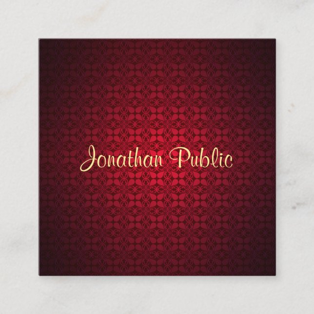 Calligraphy Script Name Elegant Damask Template Square Business Card (Front)