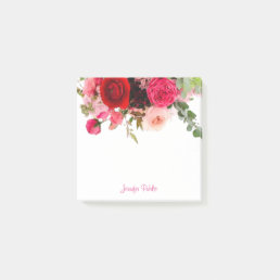 Calligraphy Script Name Floral Watercolor Roses Post-it Notes