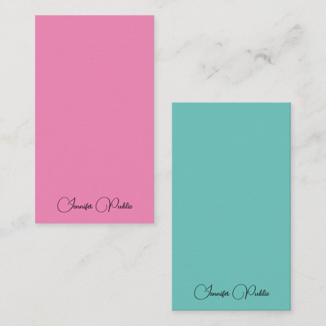 Calligraphy Script Name Modern Pink & Teal Top Note Card (Front/Back)