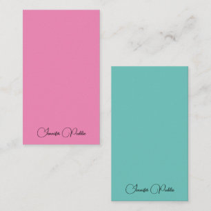 Calligraphy Script Name Modern Pink & Teal Top Note Card