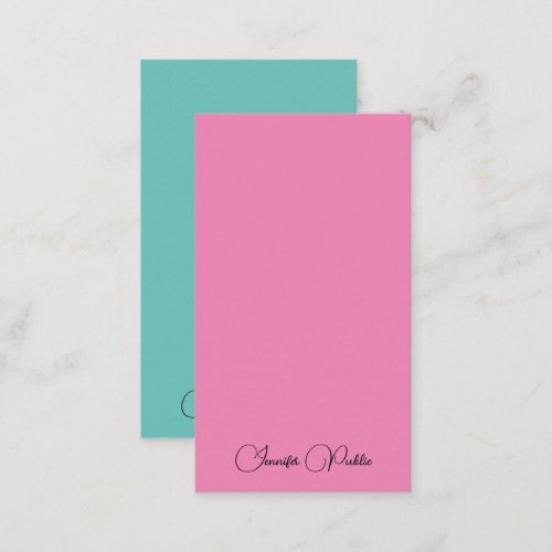 Calligraphy Script Name Modern Pink  Teal Top Note Card