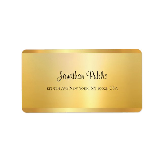 Calligraphy Script Name Template Gold Look Address Label (Front)