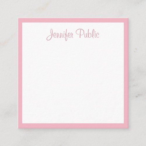 Calligraphy Script Name Template Modern Pink White Square Business Card