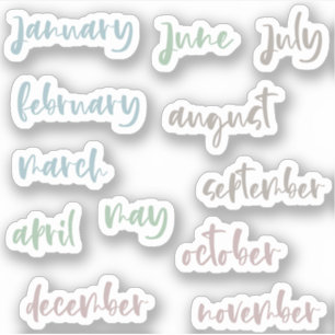 Calligraphy Script Neutral Months of the Year Sticker