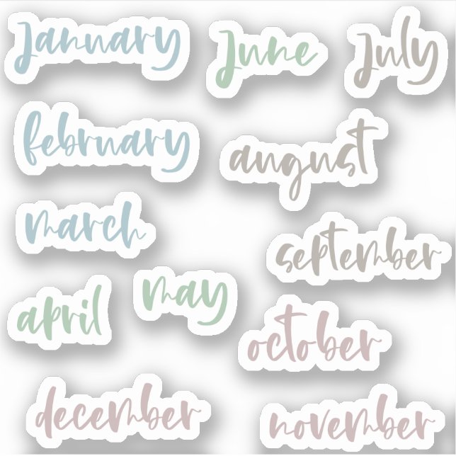 Calligraphy Script Neutral Months of the Year Sticker (Front)