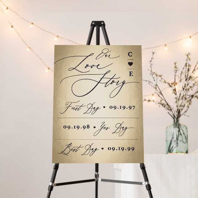 Calligraphy Script On Our Love Story Wedding Sign (In Situ (Stand))