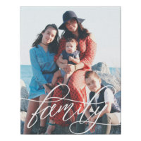 Calligraphy Script Overlay Family Photo Faux Canvas Print
