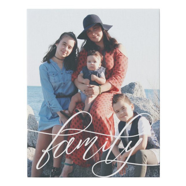 Calligraphy Script Overlay Family Photo Faux Canvas Print (Front)