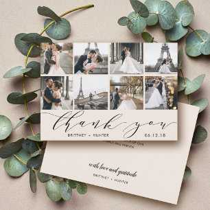 Calligraphy Script Photo Collage Off White Thank You Card