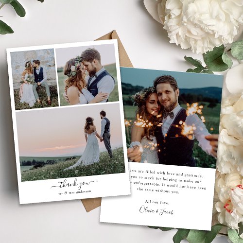 Calligraphy Script Photo Collage Wedding Thank You Card