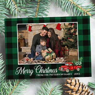 Calligraphy Script Photo Green Plaid Red Truck Card