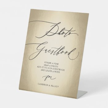 Calligraphy Script Photo Guestbook Wedding Pedestal Sign by fatfatin_blue_knot at Zazzle