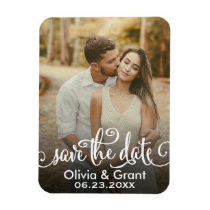 Calligraphy Script Photo Save Date Magnet
