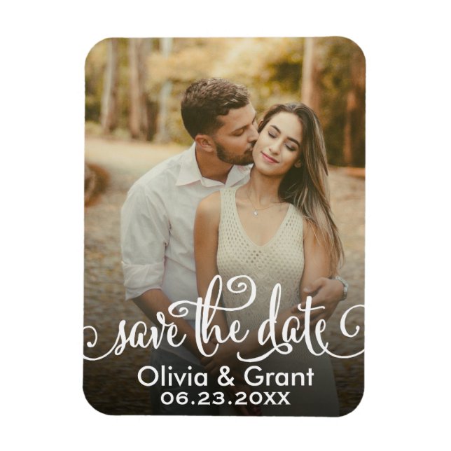 Calligraphy Script Photo Save Date Magnet (Vertical)